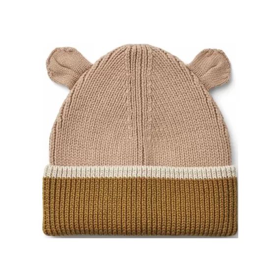 Bonnet ours en coton bio Gina Dark rose / Sandy / Golden caramel (9-12 mois)