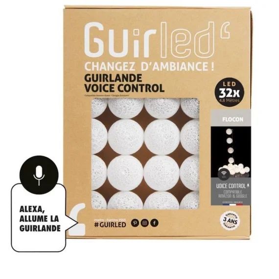 Flocon Commande Vocale Guirlande lumineuse boules coton Google & Alexa blanc