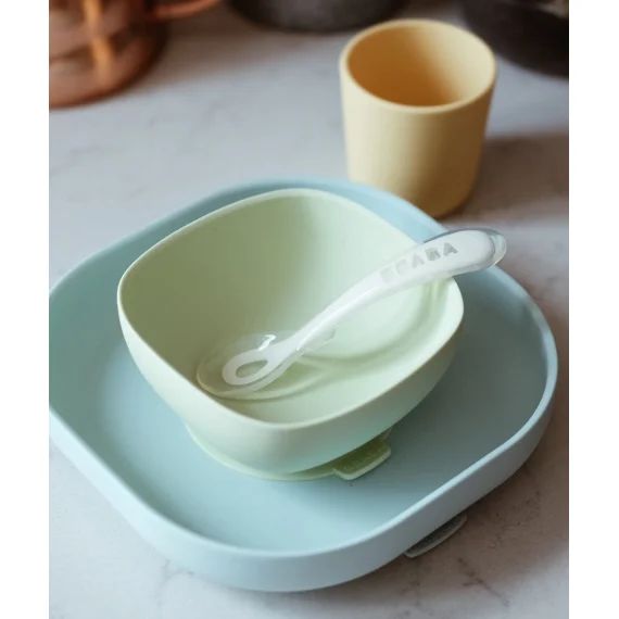 Coffret repas en silicone avec ventouse jaune –  – Soldes