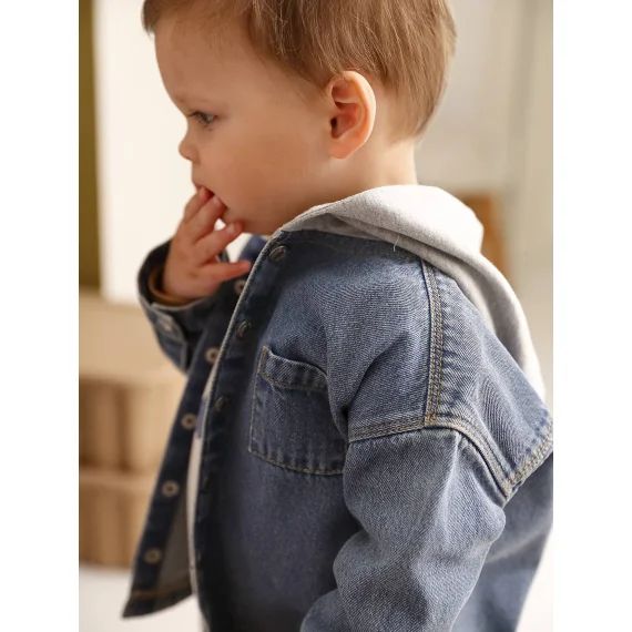 Chemise bébé personnalisable en denim avec capuche stone
