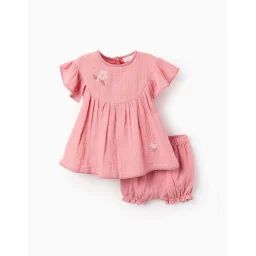 Robe + Bloomer Avec Point De Croix Rose Clair