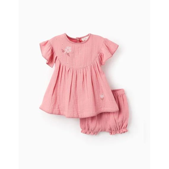 Robe + Bloomer Avec Point De Croix Rose Clair