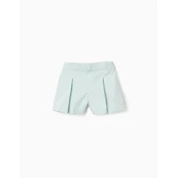 Short En Popeline Avec Pinces Bleu Clair