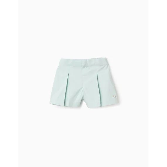 Short En Popeline Avec Pinces Bleu Clair