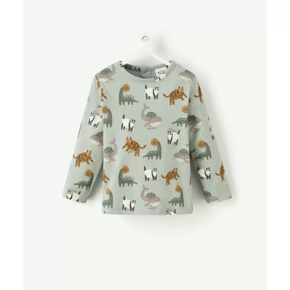 T-shirt bébé garçon en coton bio vert avec animaux –  – Soldes
