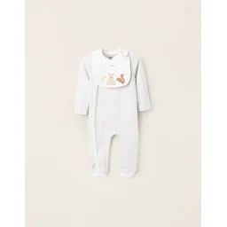 Grenouillère Sans Pieds + Bavoir Bleu Clair