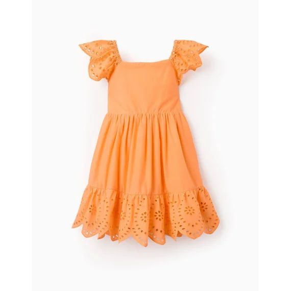 Robe En Coton Avec Broderie Anglaise Orange