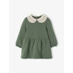 Robe bébé en molleton avec col en crochet vert