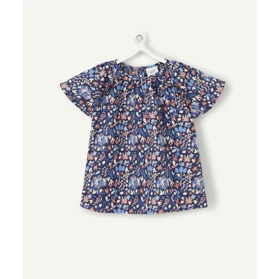 Blouse bébé fille bleue marine en coton avec imprimé fleuri –  – Soldes