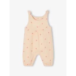Combinaison bébé naissance brodée en gaze de coton rose pâle