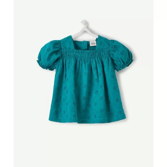 Le chemisier en broderie anglaise vert avec col carré –  – Soldes