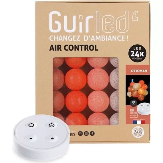 Guirlande lumineuse boules coton LED USB – Télécommandée -Veilleuse bébé 2h –  4 intensités – 24 boules 2,4m – Ottoman orange