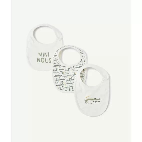 Lot de 3 bavoirs avec détails verts et crocodiles  bébé garçon –  – Soldes