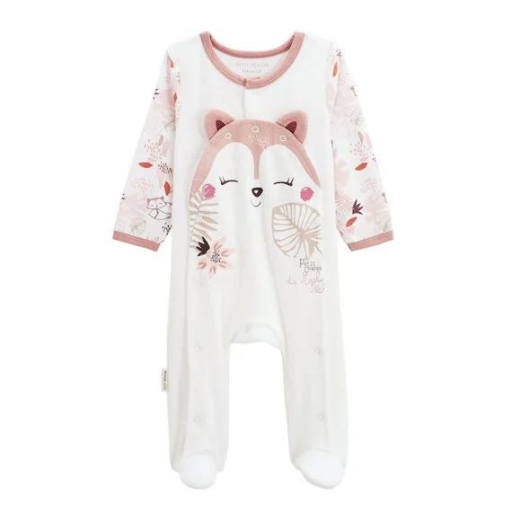 Grenouillère Bébé En Velours Rose – Petit Beguin – Renarde – Ouverture Pont – Label Oeko-tex Rose