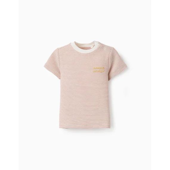 T-shirt Rayé Avec Imprimé Marrón