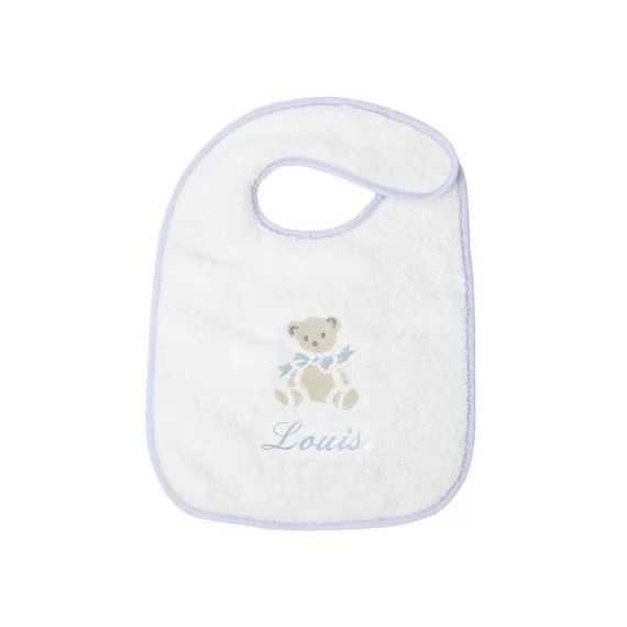 Bavoir à velcro ours bleu (personnalisable)