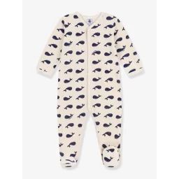 Pyjama bébé baleines marines en velours PETIT BATEAU beige chiné