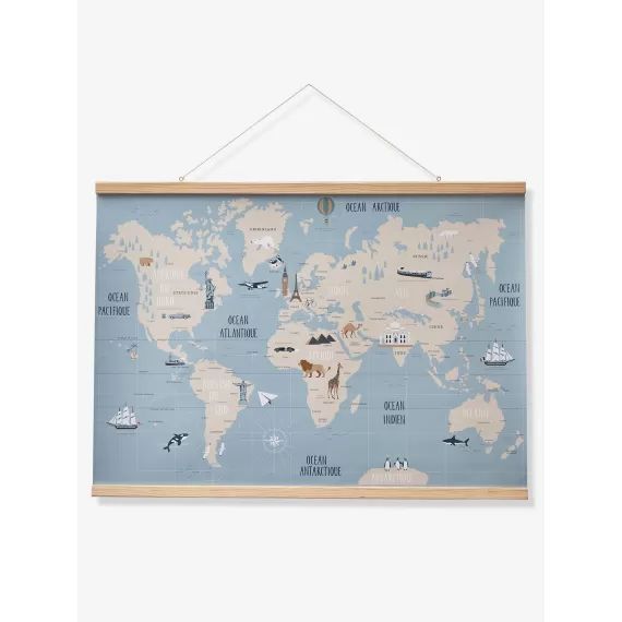 Carte du Monde mappemonde murale papier bleu