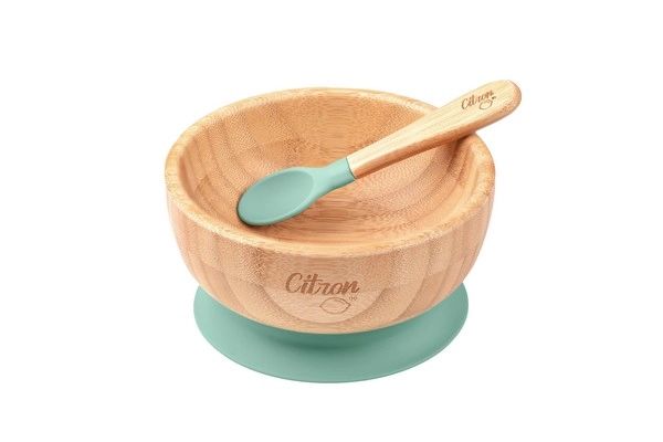 Bol Ventouse Citron + Cuillère Bambou – Green