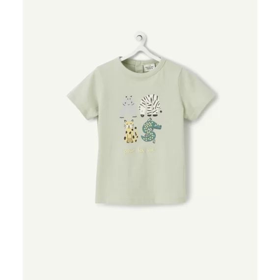 T-shirt bébé garçon en fibres recyclées vert avec animaux –  – Soldes