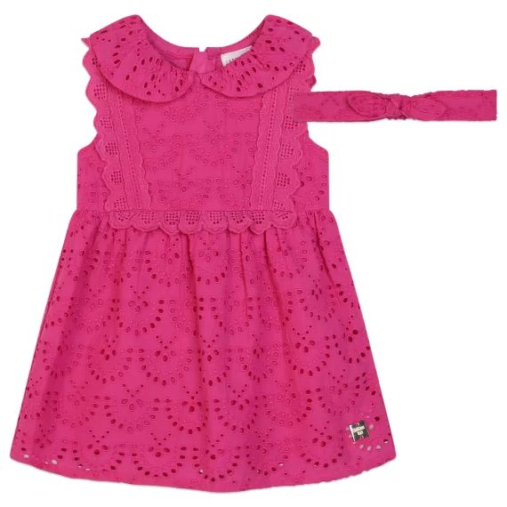 Robe et bandeau en coton uni Fille Rose