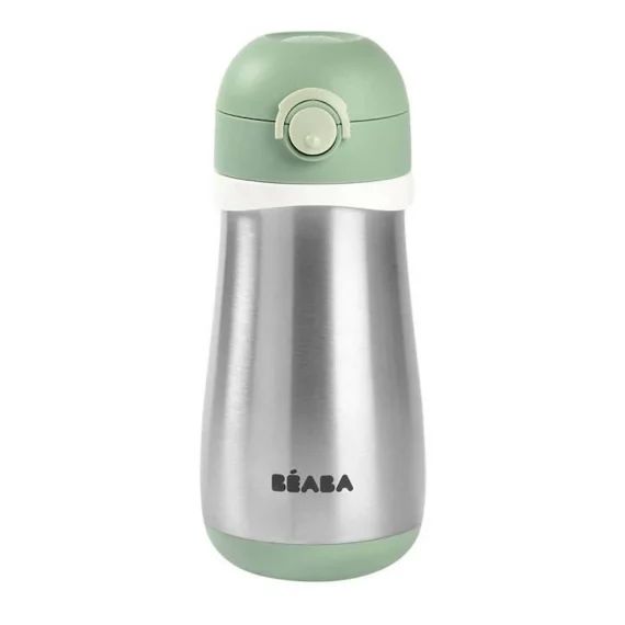 BEABA, Gourde inox 350 ml avec anse, Vert sauge vert