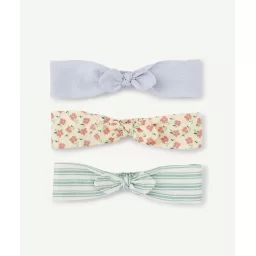 Lot de 3 bandeaux bébé fille bleu vert et jaune unis ou avec imprimés –  – Soldes