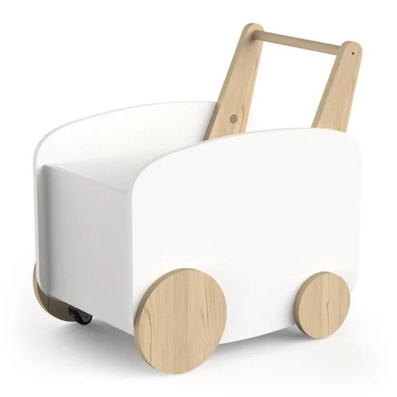 Chariot De Rangement À Roulettes Blanc Mat / Bois