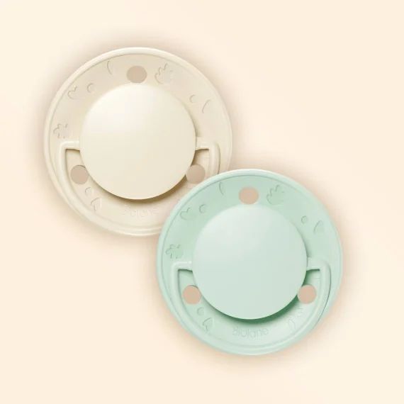 Sucette Ronde – 0-6 Mois – Lot De 2 Vert + Beige