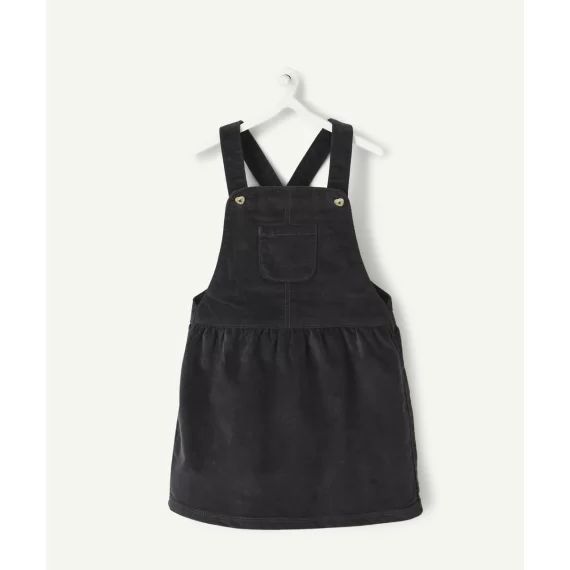 Robe salopette bébé fille en velours noir avec boutons coeurs –  – Soldes