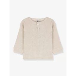 T-shirt manches longues bébé en coton bio PETIT BATEAU beige chiné