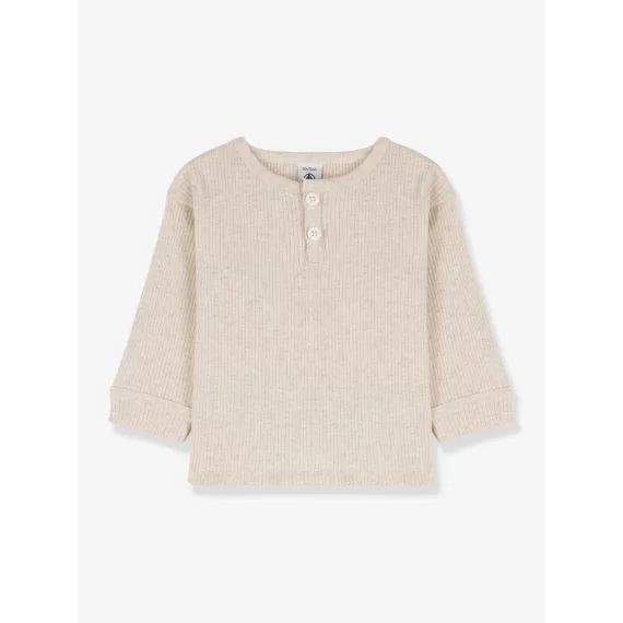 T-shirt manches longues bébé en coton bio PETIT BATEAU beige chiné