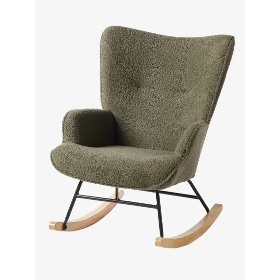 Fauteuil d&rsquo;allaitement à bascule en tissu bouclette kaki