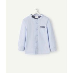 Chemise col mao bébé garçon rayé bleu et blanc –  – Soldes