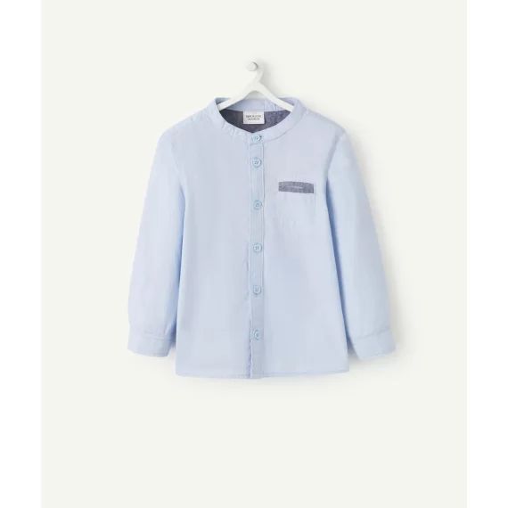 Chemise col mao bébé garçon rayé bleu et blanc –  – Soldes