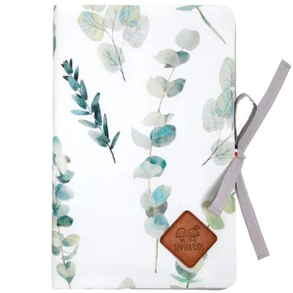 Protège Carnet De Santé Bébé En Coton Eucalyptus Eucalyptus, Vert, Gris
