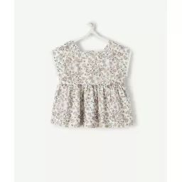 La blouse écrue imprimée fleurie en coton avec crochets –  – Soldes