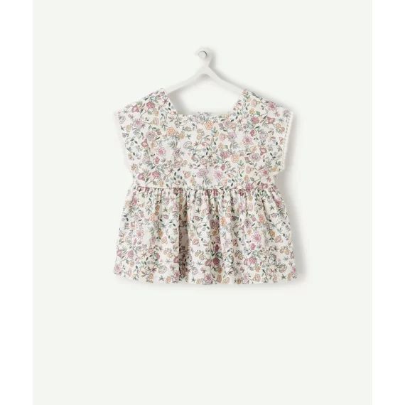 La blouse écrue imprimée fleurie en coton avec crochets –  – Soldes