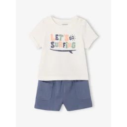 Ensemble T-shirt imprimé + short bébé indigo