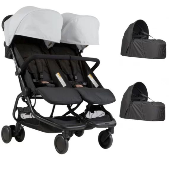 Poussette Double Mountain Buggy Nano Duo – Silver + 2 Cocoon V2
