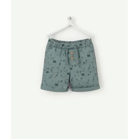 Bermuda bébé garçon en coton vert avec motifs thème jungle –  – Soldes