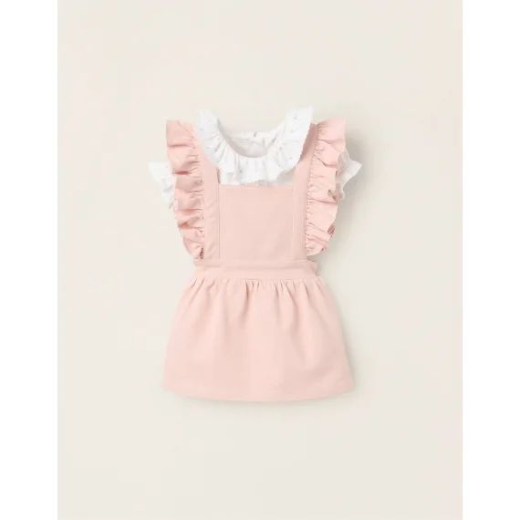 Body + Robe-salopette En Piqué Avec Volants Rose Clair