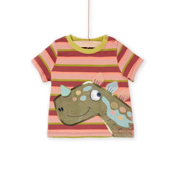 T-shirt Rose Et Vert À Imprimé À Rayures – Pourpre