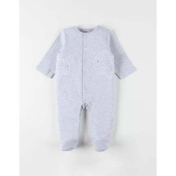 Pyjama Naissance 1 Pièce Éléphant En Jersey Chiné Gris