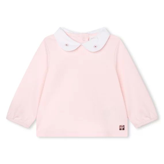 T-shirt avec col brodé Fille Rose