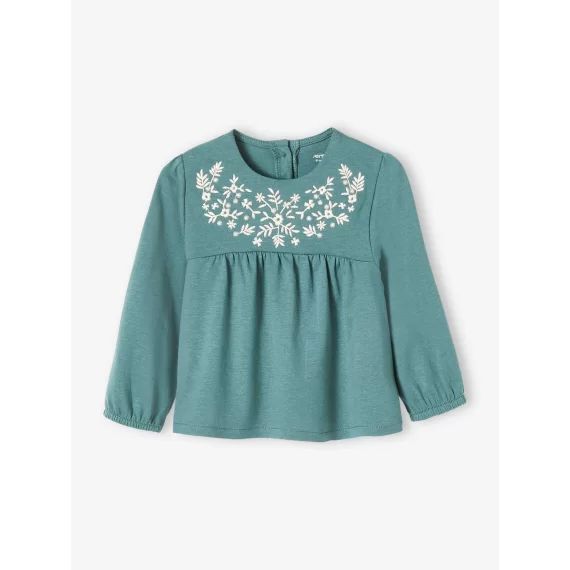 T-shirtbrodé bébé manches longues vert grisé
