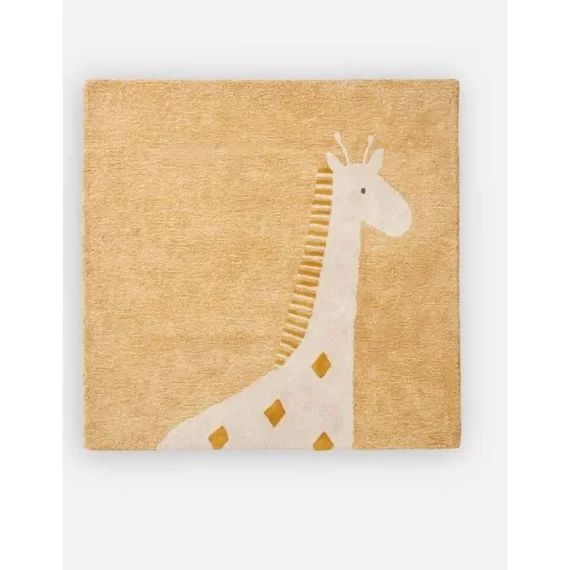 Tapis girafe en coton bio – NOUKIE&rsquo;S – Collection Tiga Stegi & Ops – 120×120 cm – Orange orange