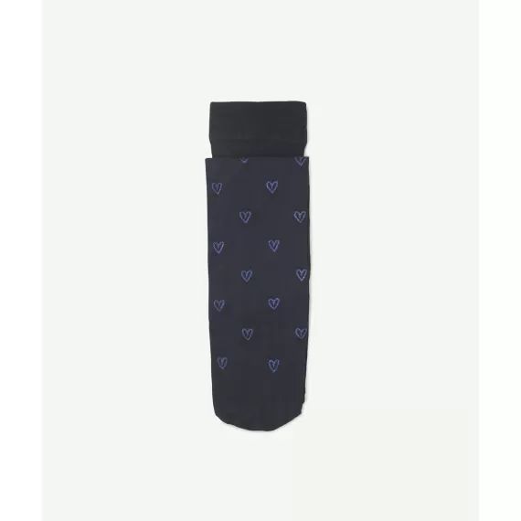 Collants en voile bleu marine imprimé coeurs –  – Soldes