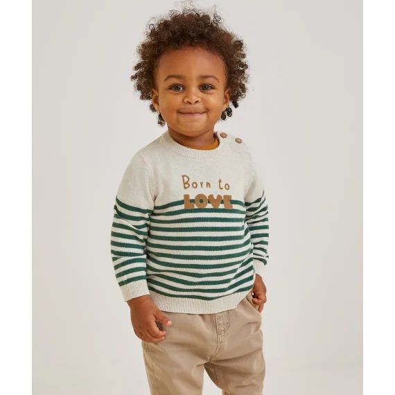 Pull en tricot bébé garçon à rayures vertes message born to love