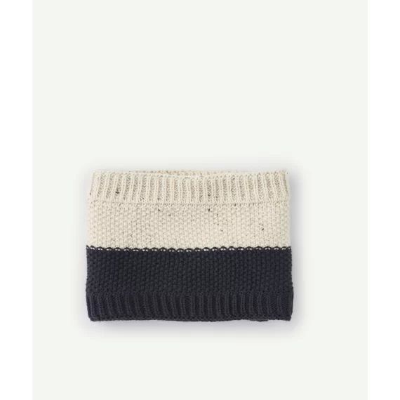 Snood tricot bébé garçon en fibres recyclées beige et bleu marine